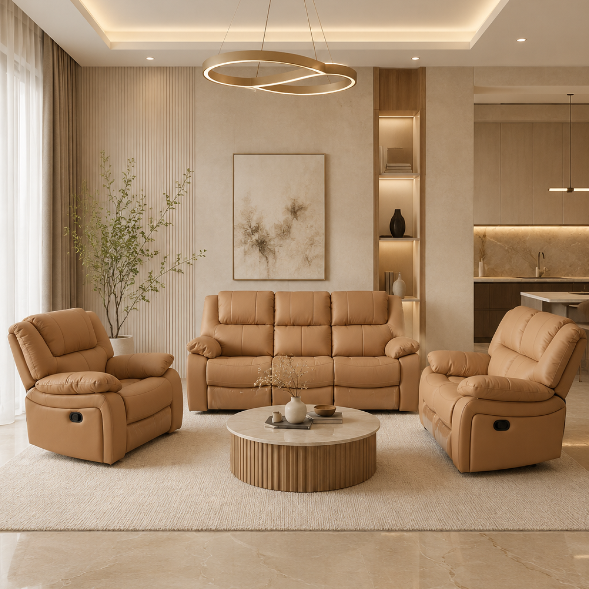 סלון קומפלט דגם 50870 ידני עור מוקה